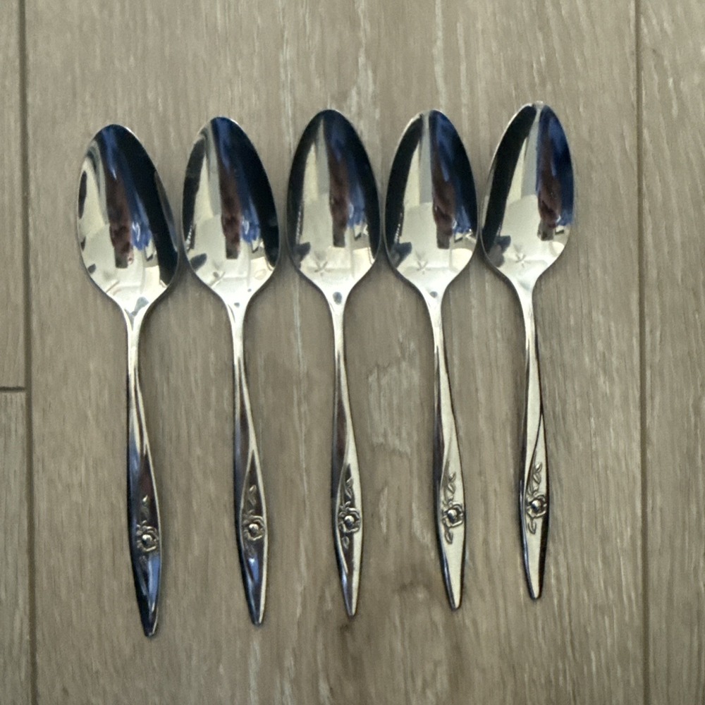 Oneida Community‎ Stainless Flatware My Rose Set of 5 Vintage Teaspoons